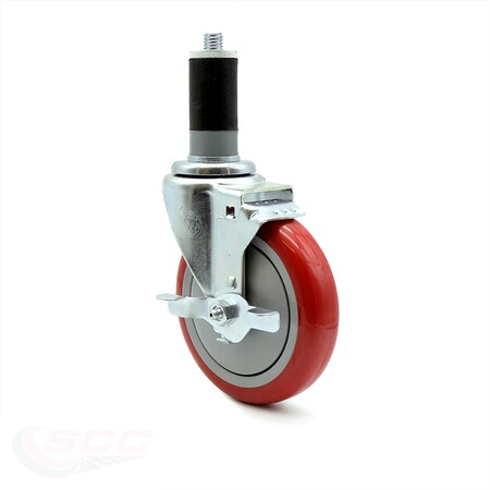 Regency Work Table and Equipment Stand Replacement Locking Caster ? 5 inch Red Polyurethane Wheel - Service Caster Brand